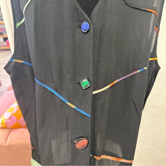 Vintage Carole Little black rayon vest with buttons - Picture 4 of 6